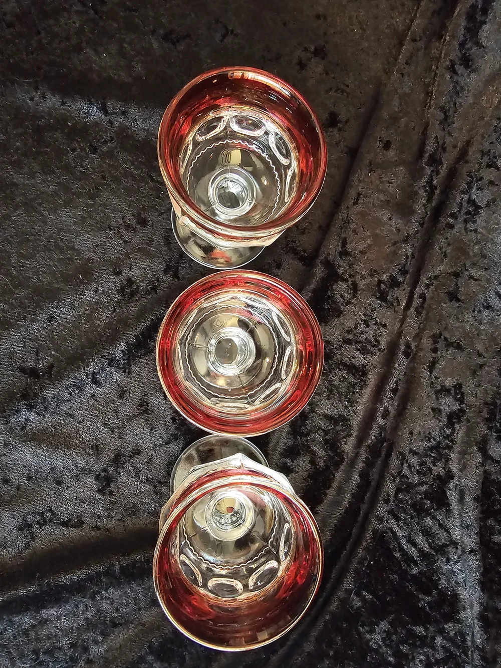 Vintage King's Crown Ruby Flash Cordial Glasses - Set of 6 - MCM Thumbprint